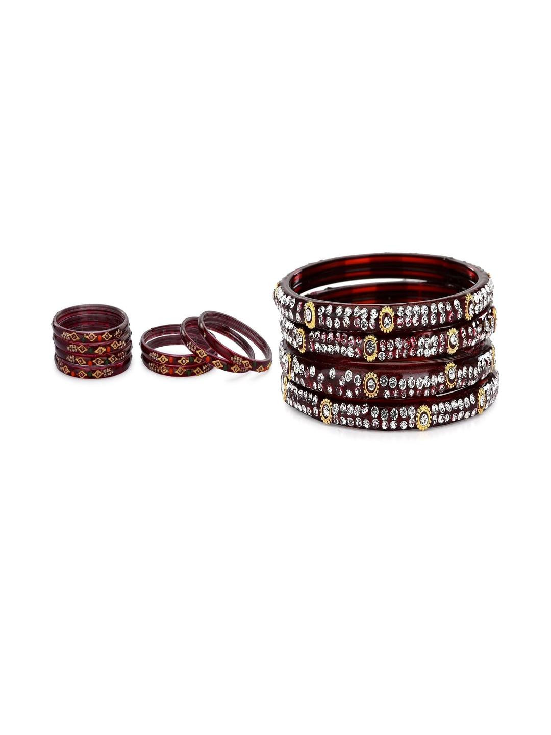 SOMIL Set of 12 Maroon Artificial Stones & Beads Bangles Set