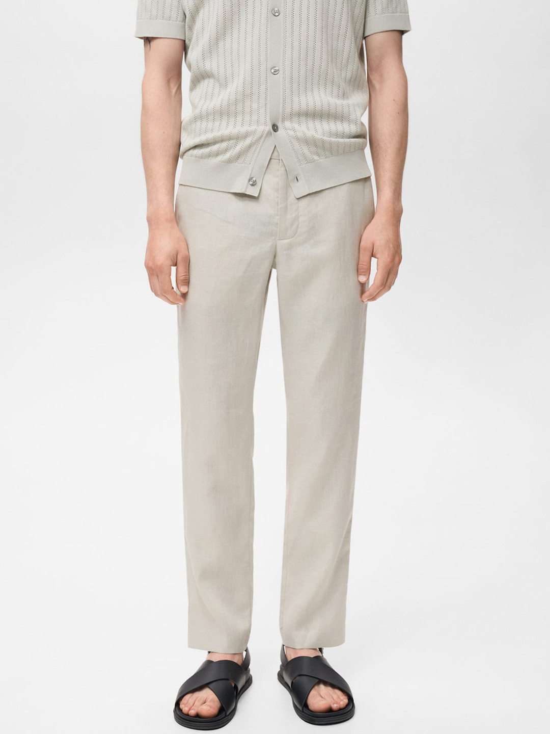 MANGO MAN Men Slim Fit Linen Trousers