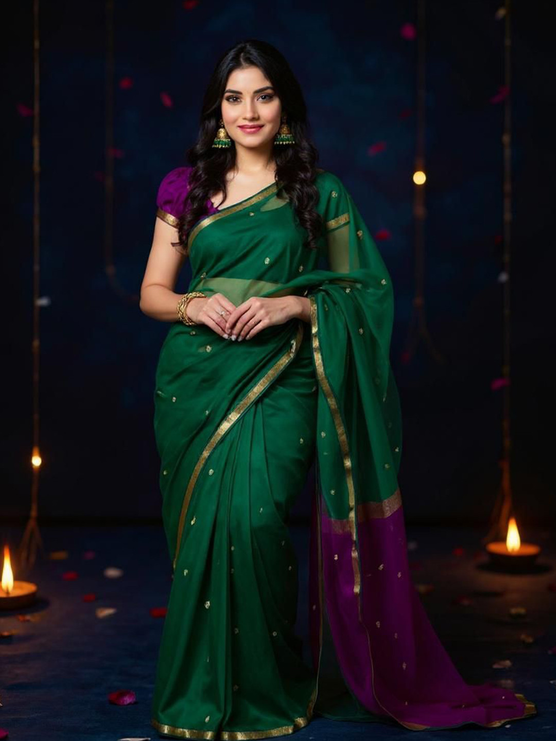 VILLE FASHION Ethnic Motifs Woven Design Zari Kota Saree with Blouse Piece