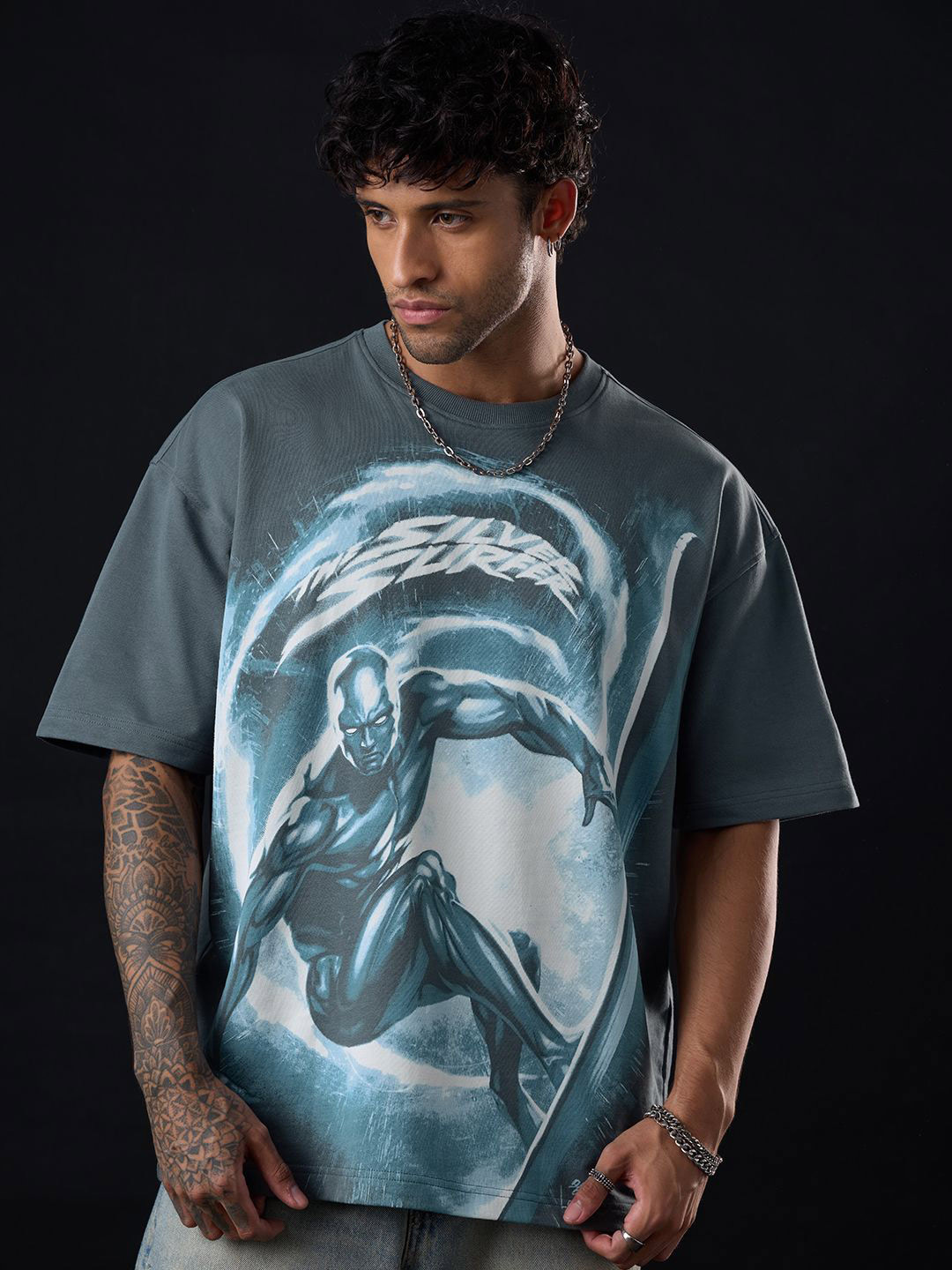 The Souled Store Marvel Oversized Fantastic Four Graphic Printed Pure Cotton T-Shirt