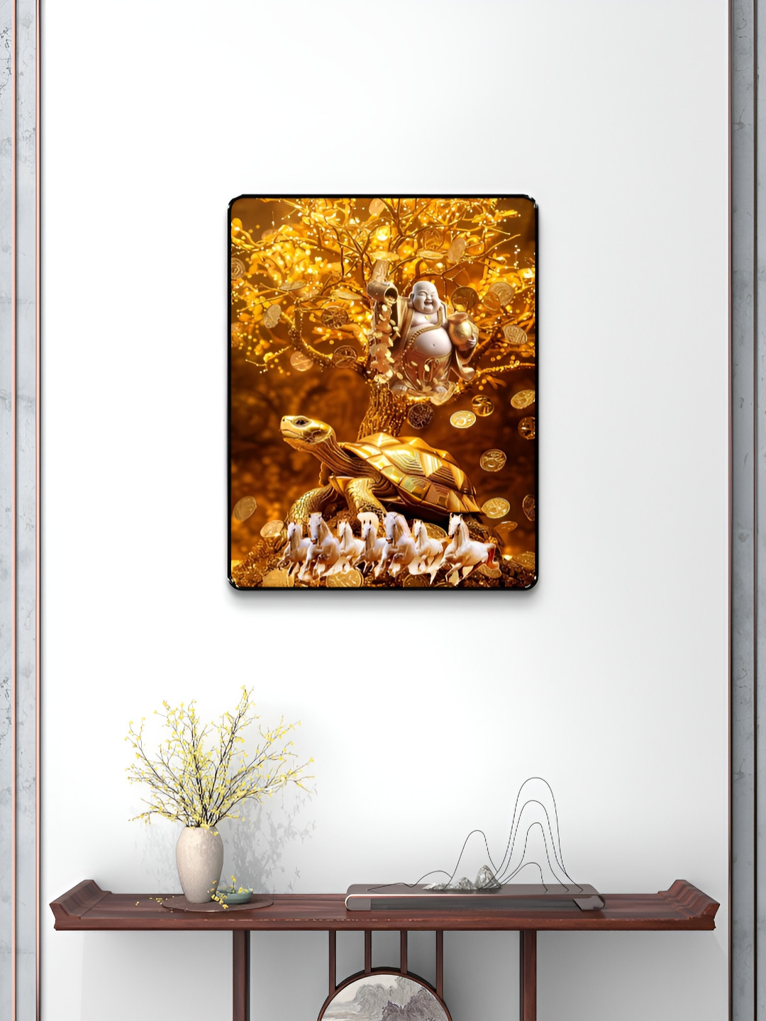 Livin'luxe Gold-Toned & White Money Tree Buddha Tortoise Horse Wall Art