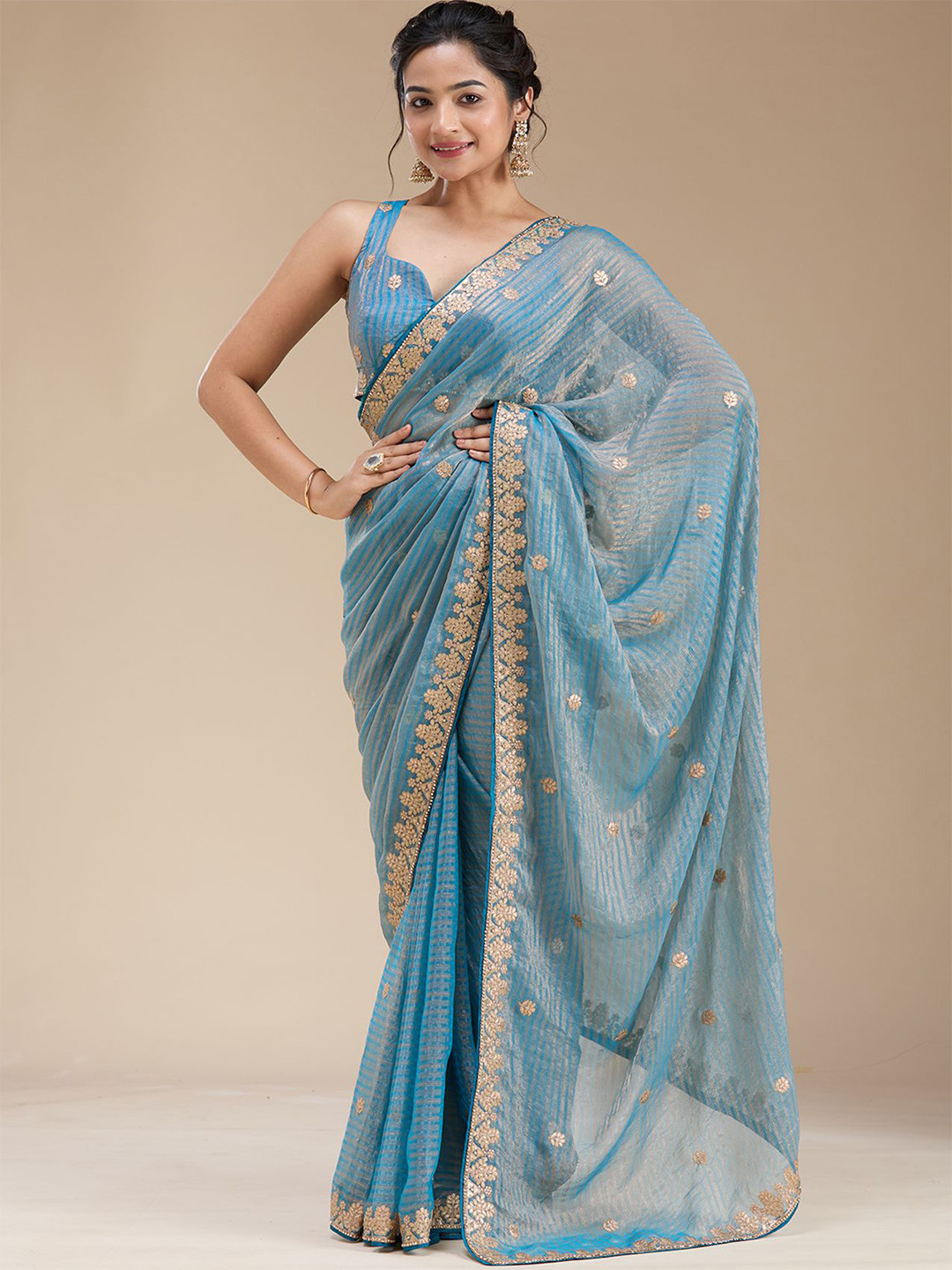 Koskii Blue Gotapatti Chiffon Saree