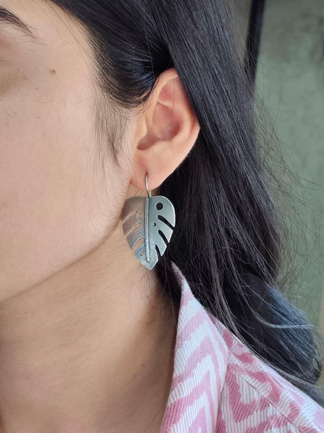 D9 creation Oxidized Monstera Leaf Earrings
