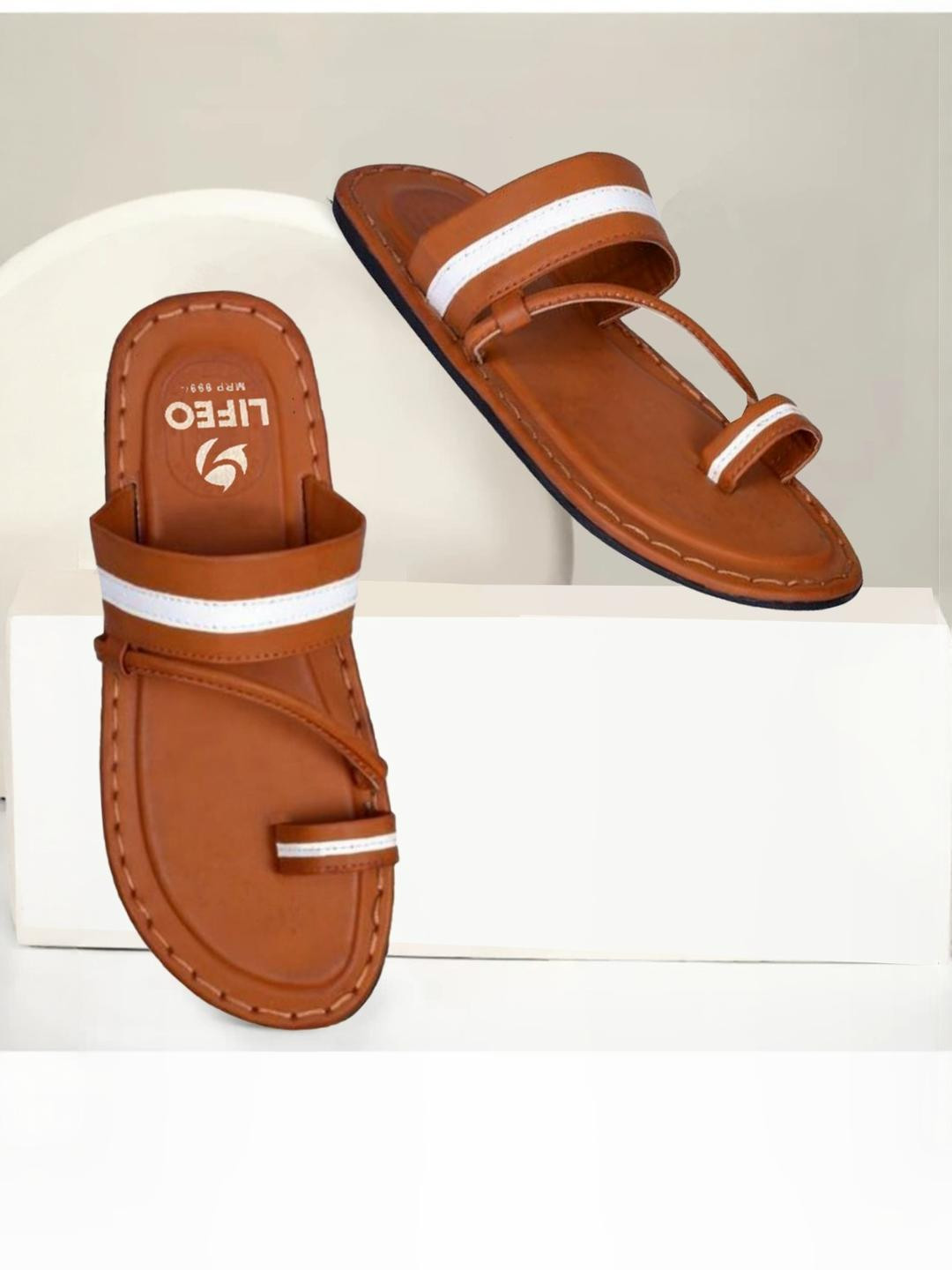 LIFA TRADERS Men Tan One Toe Flats