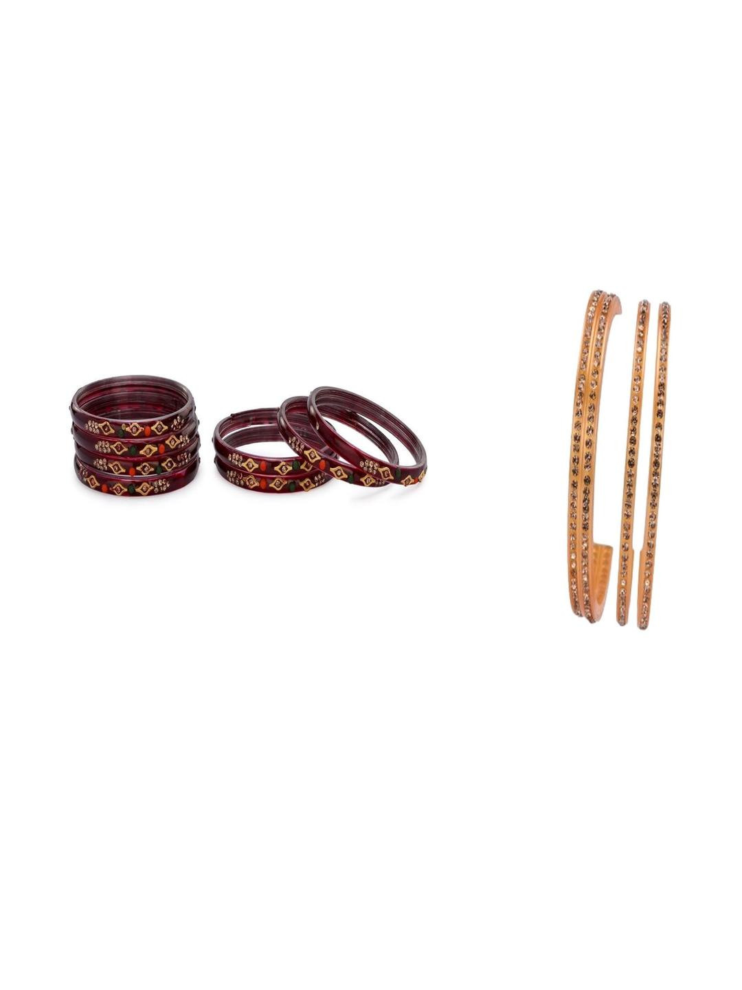 SOMIL Women Maroon & Gold Pack Of 12 Handmade Traditional Glass Bangle Set