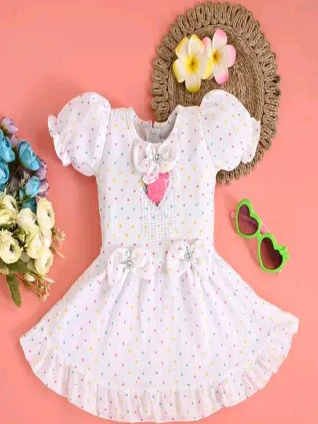 RUBINA DRESSES Girls White Fit and Flare Dresses