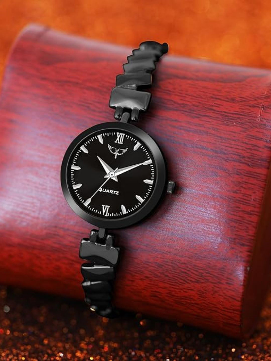 WHITE BIRD Women Printed Brass Dial & Bracelet Style Straps Analogue Watch SM11 Black