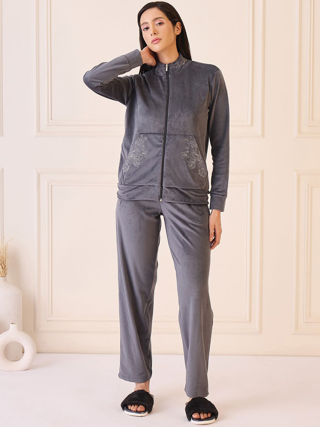 Sweet Dreams Women Mock Neck Top & Pyjamas Night Suits