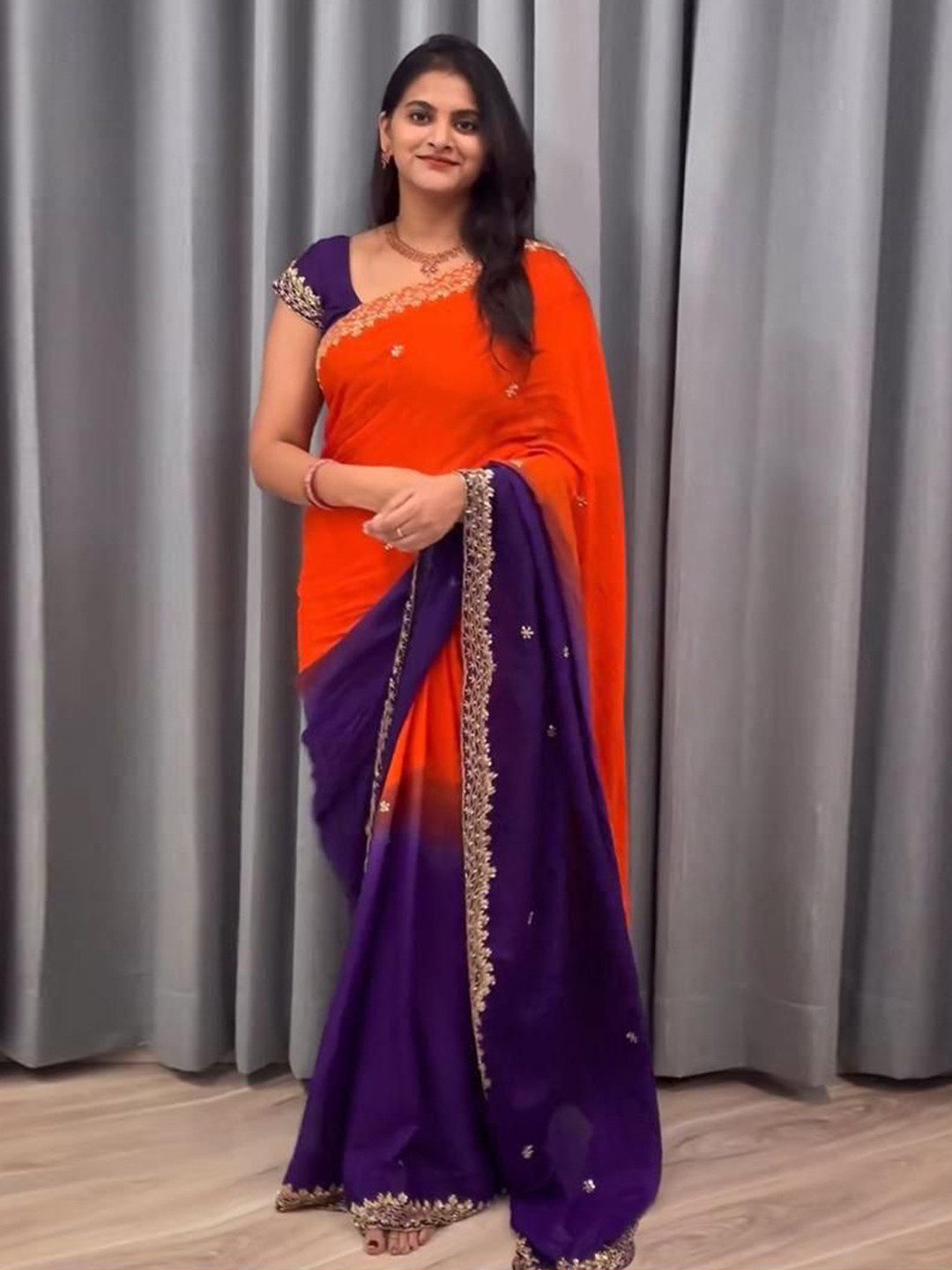 KALINI Women Chinon Two Tone saree