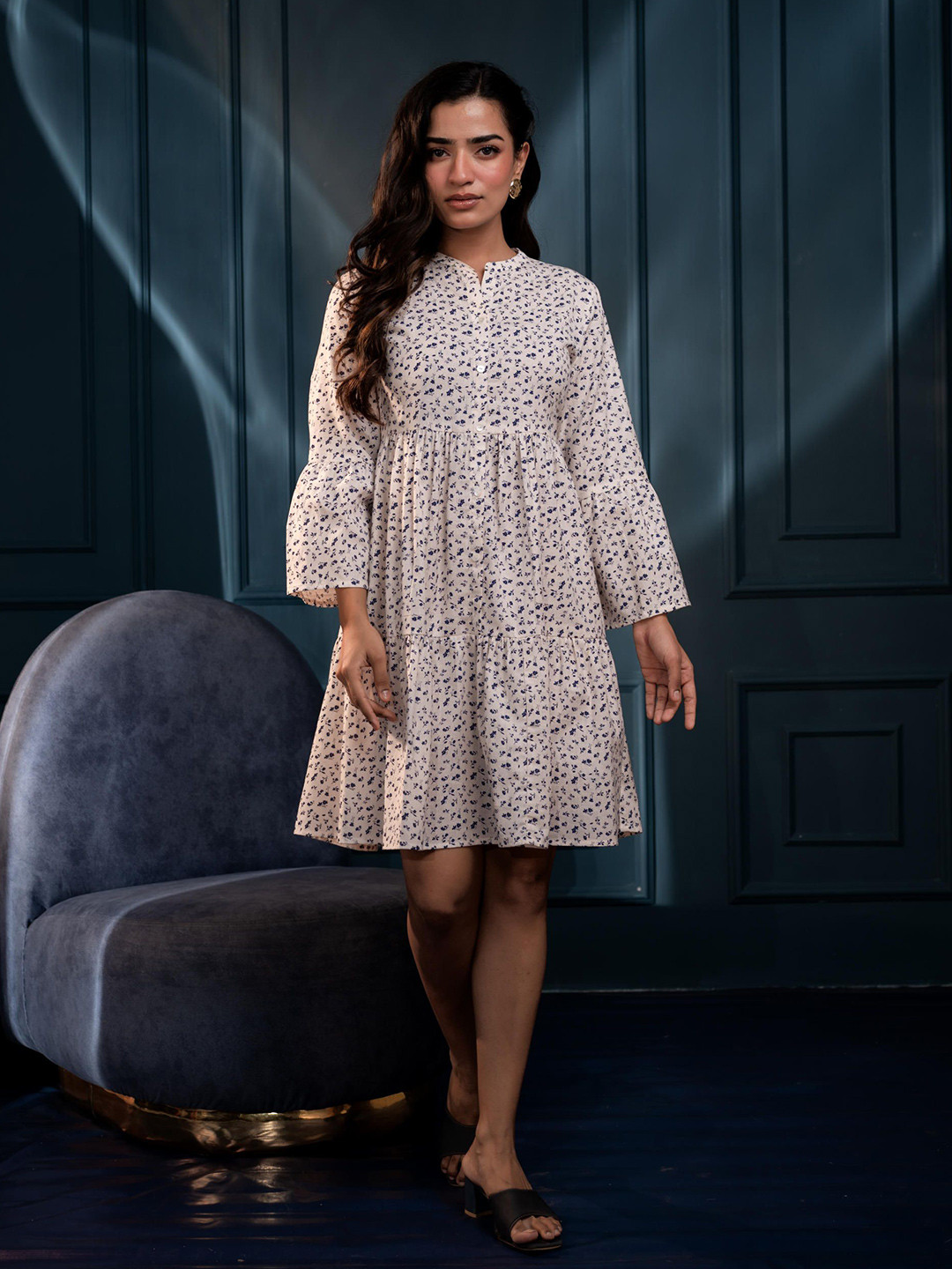 Juniper Women Floral Micro Printed Tiered Cotton Fit & Flare Mini Dress