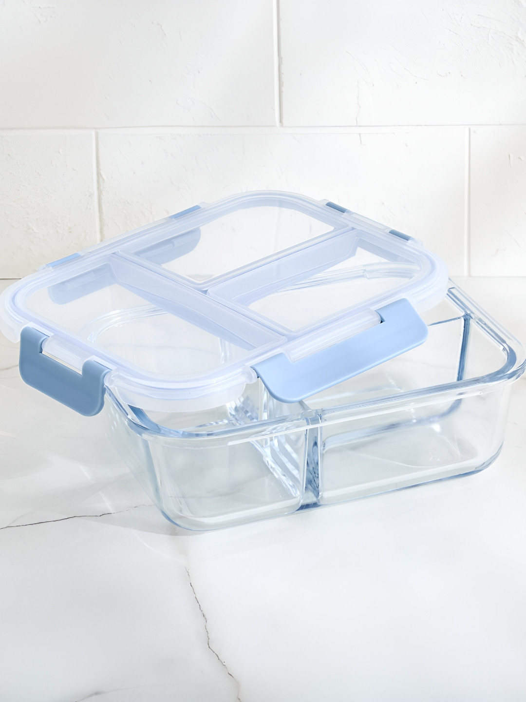 Home Centre Korobka Meadow Transparent & Blue Borosilicate Glass Lunch Box 930ml