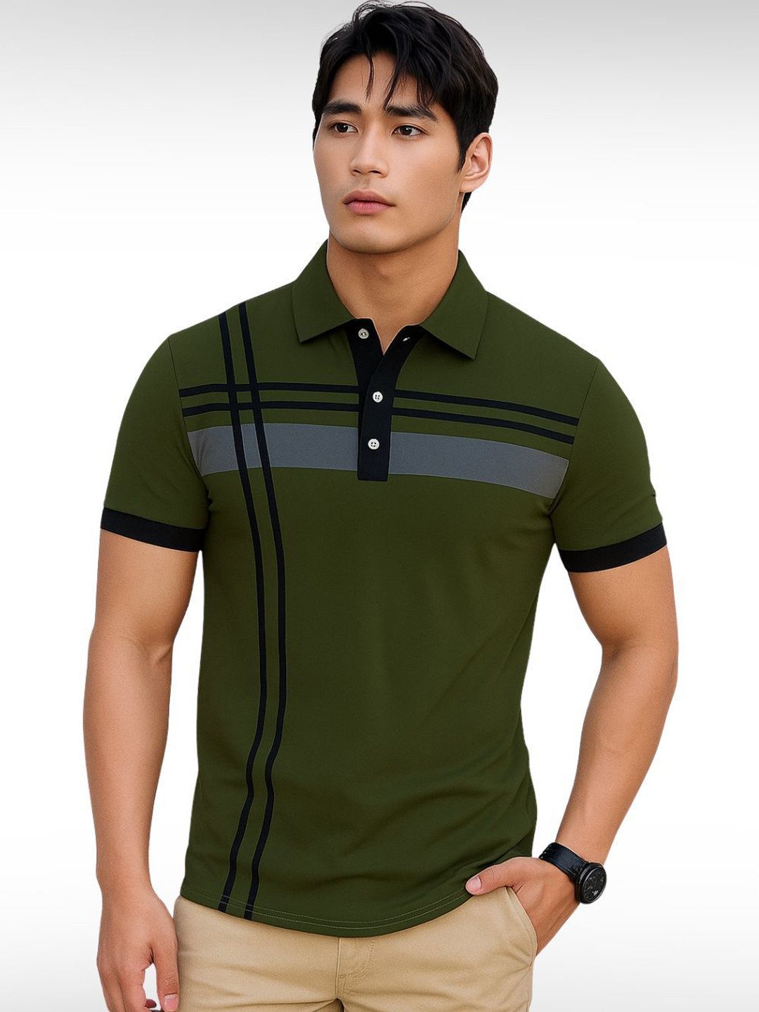 TAZO Colourblocked Polo Collar T-shirt