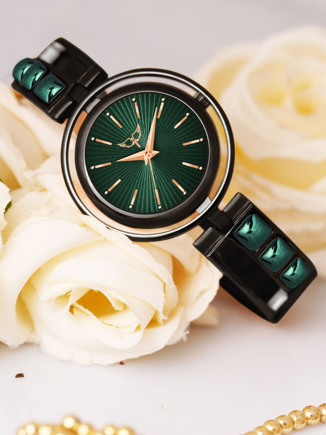 WHITE BIRD Women Brass Dial & Bracelet Style Straps Analogue Watch H-5089 Black