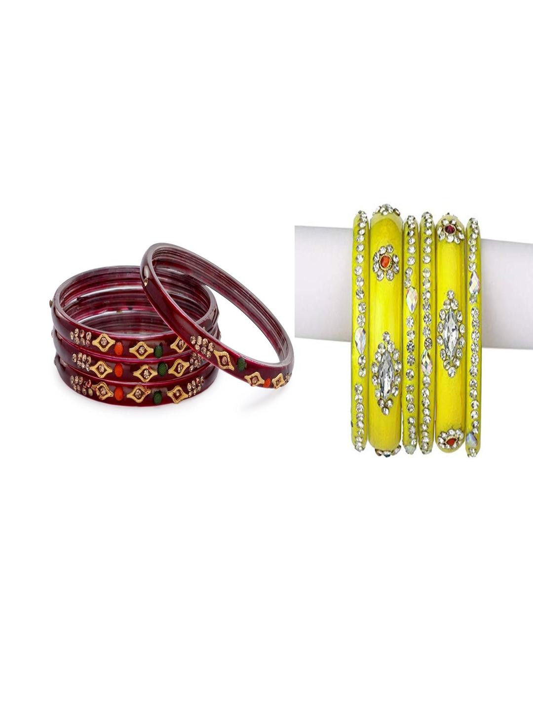 SOMIL Women Set Of 10 Artificial Stones & Beads Hand Decorated Glass Bangles