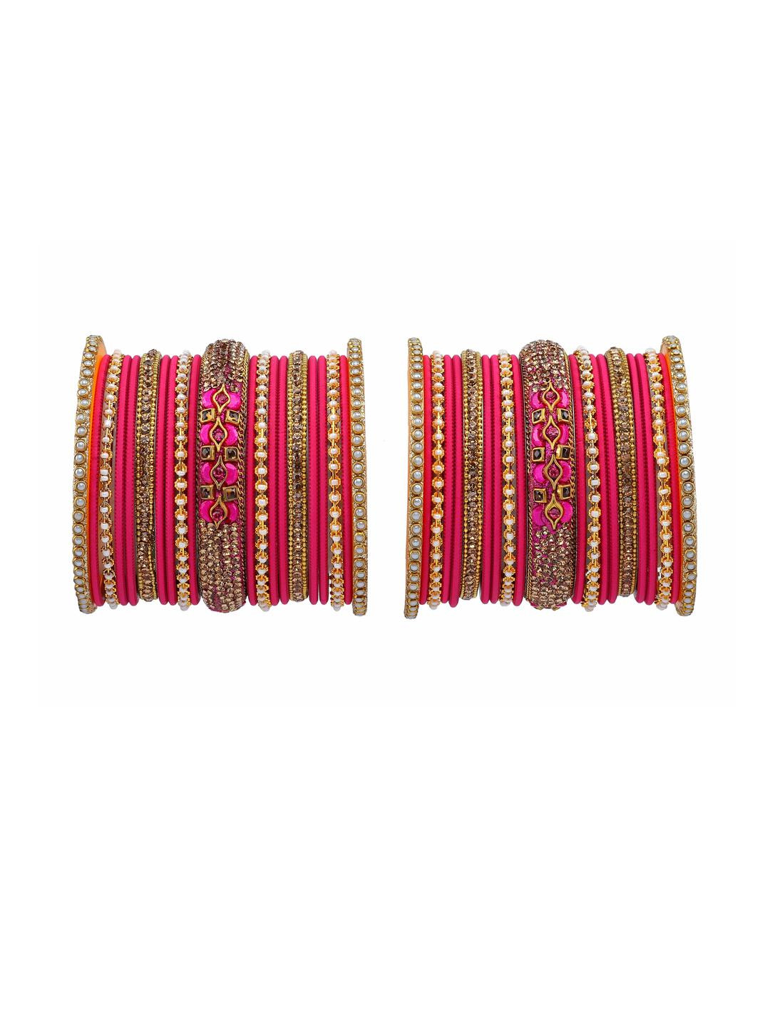 Amika   Magenta Alloy Artificial Stones & Beads Bangles