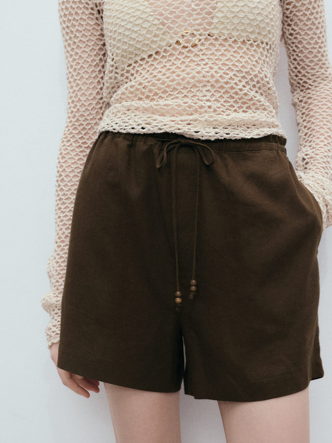 MANGO Women Ruffle Detail Linen Shorts