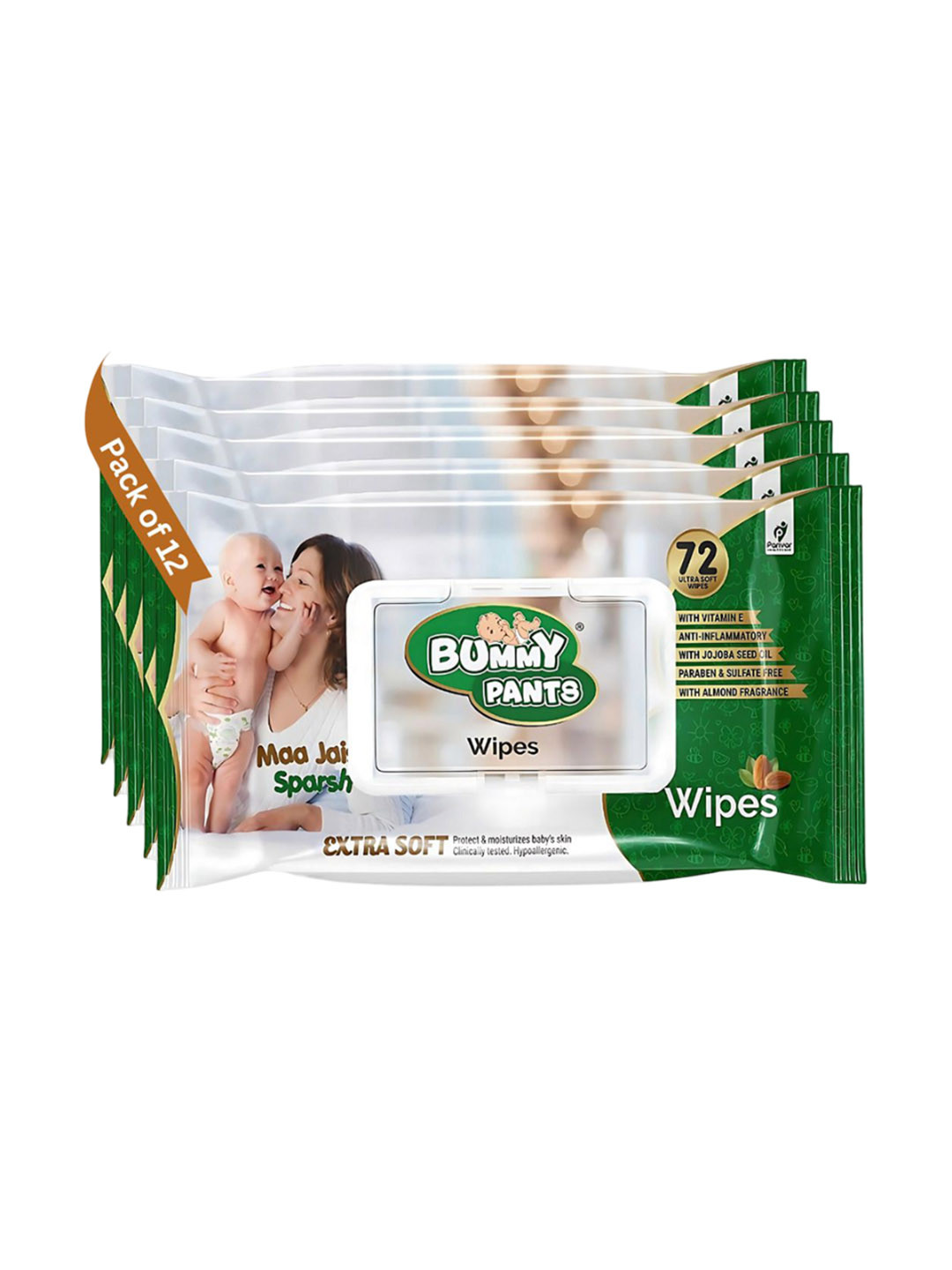 Bummy Pants Kids Set of 12 Moisturizing Baby Wipes - 72 Wipes Per Pack