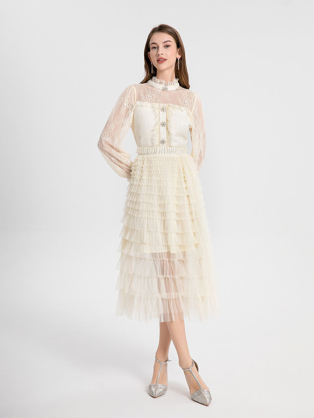 JC Collection Women Self Design Lace Insert Fit & Flare Midi Dress