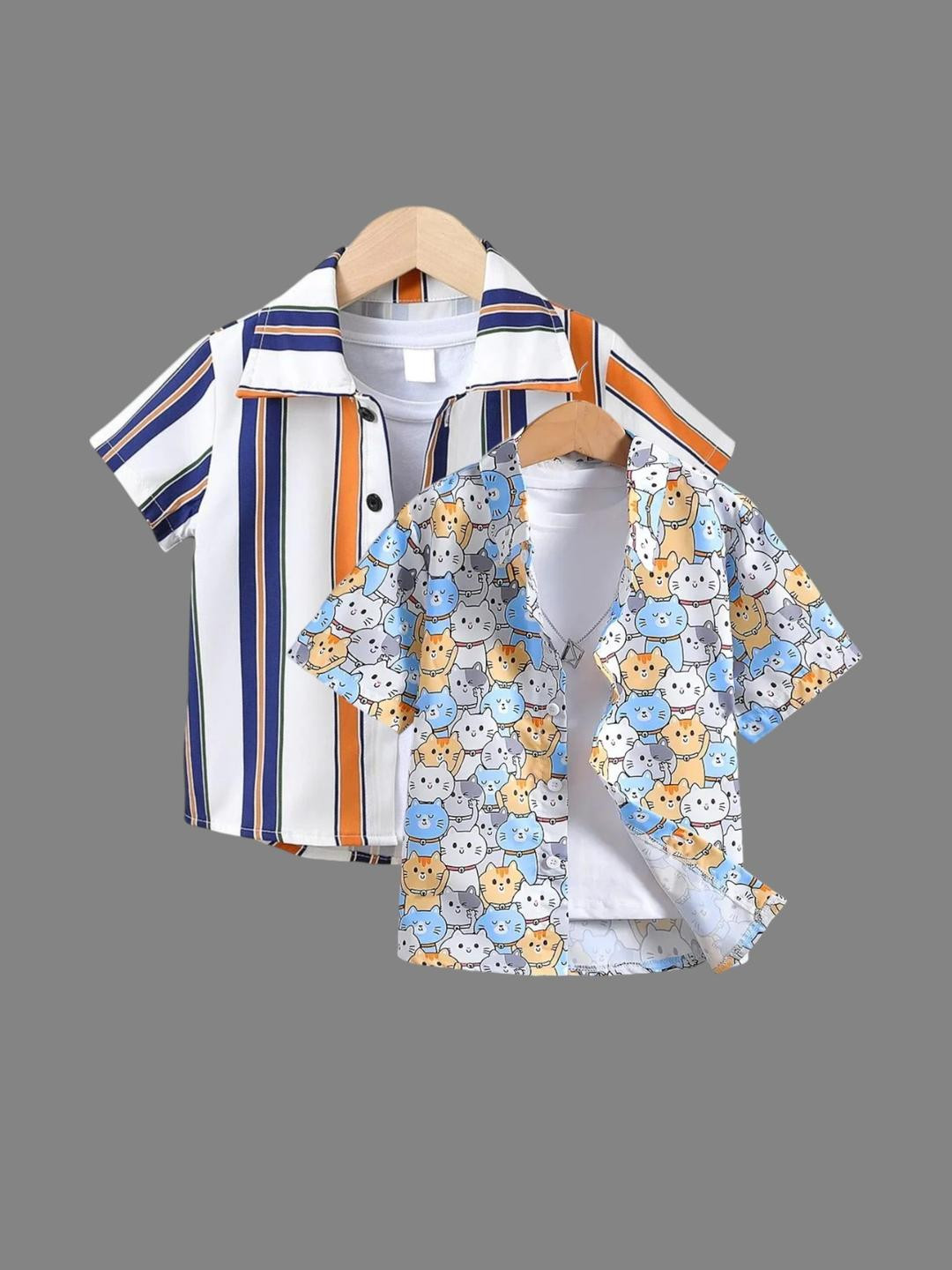 DUTT CREATION Boys Pack Of 2 Cotton Printed Spread Collar Short Sleeves Causal Shirt