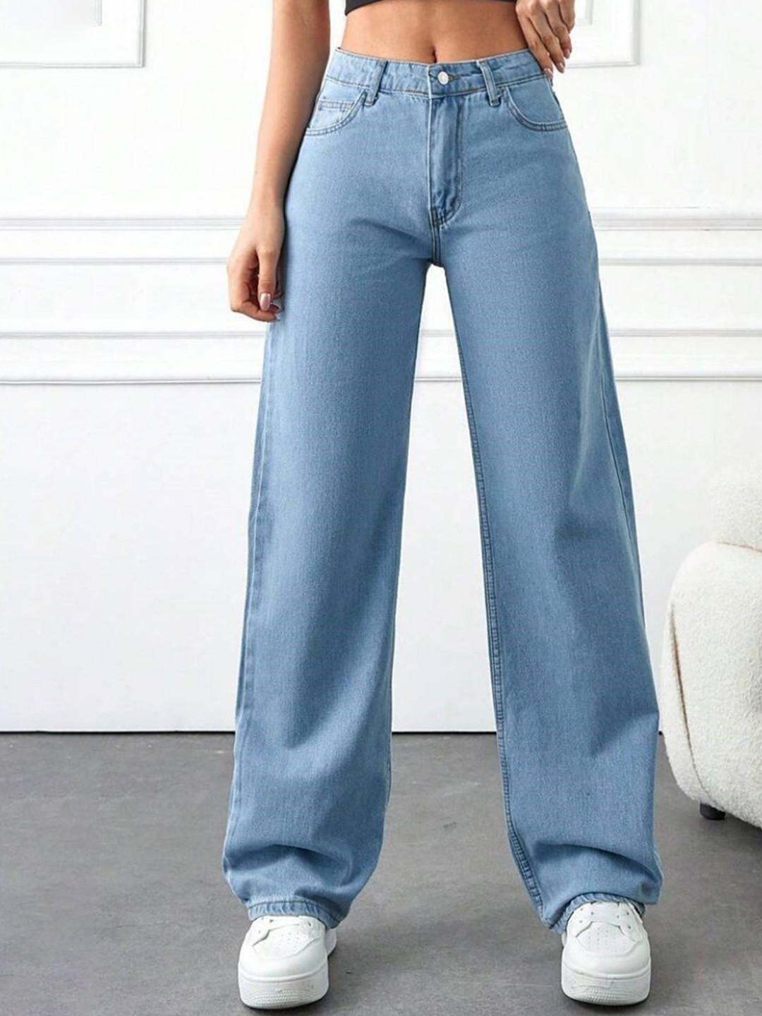NUCOUTHS Women Super Wide Leg Clean Look No Fade High-Rise Stretchable Jeans