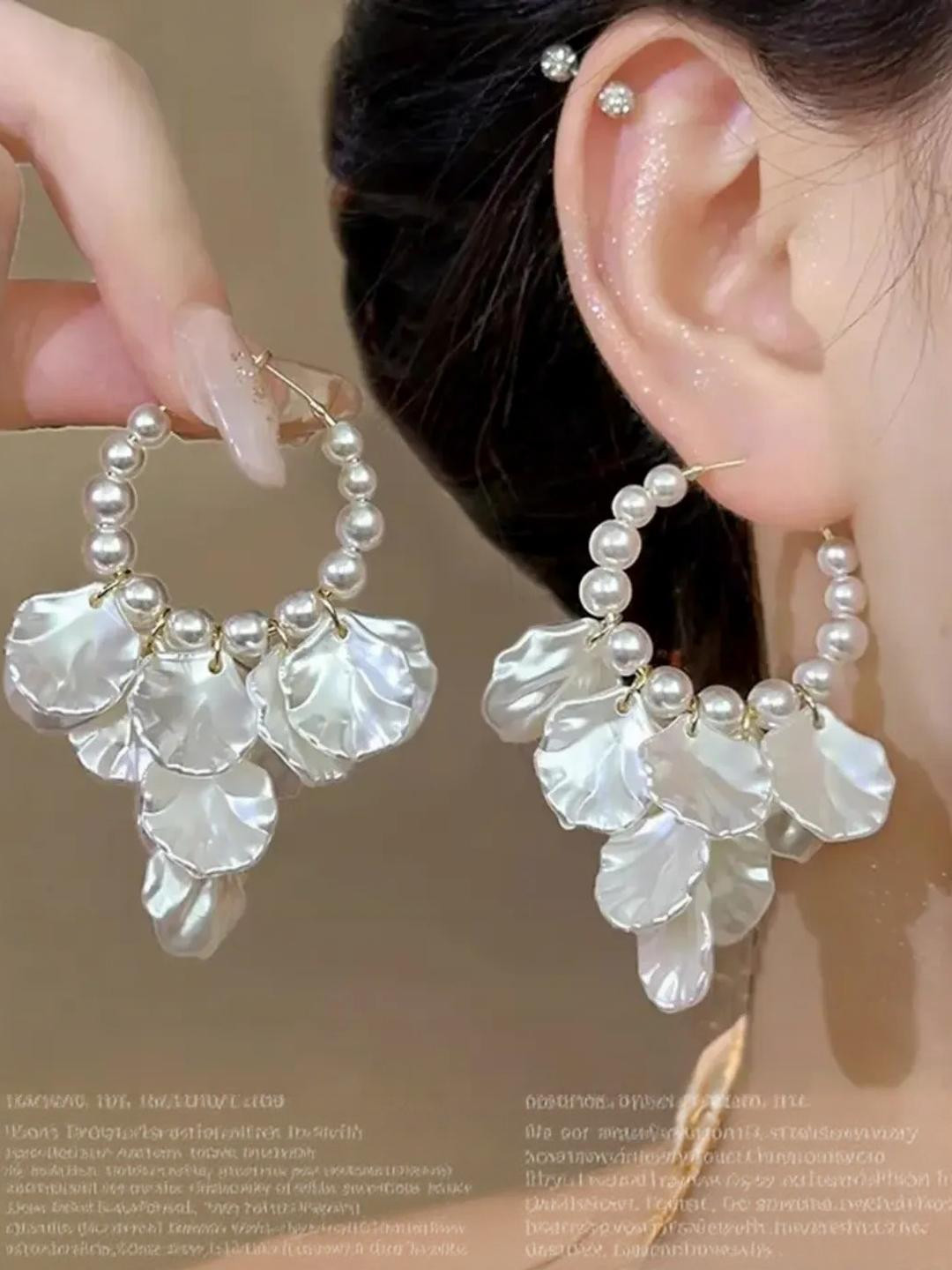 Khusha Creations Pearl Beaded Floral Hoop Earrings with Petal Drops