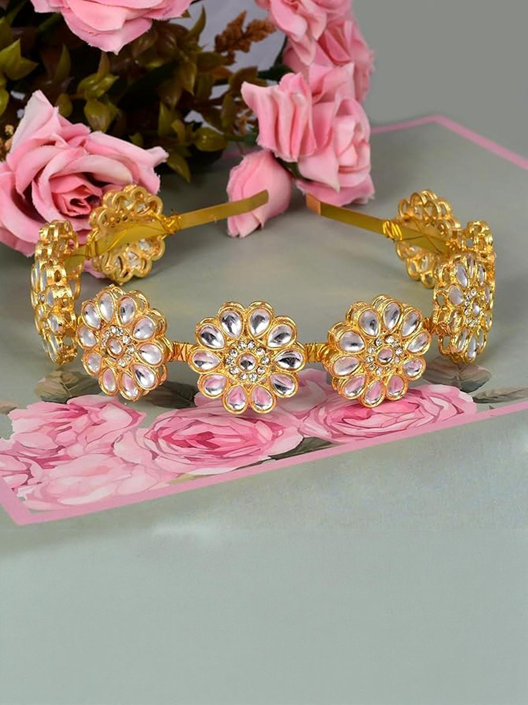 J D Jewellers Gold-Plated American Diamond Studded Matha Patti Head Jewellery