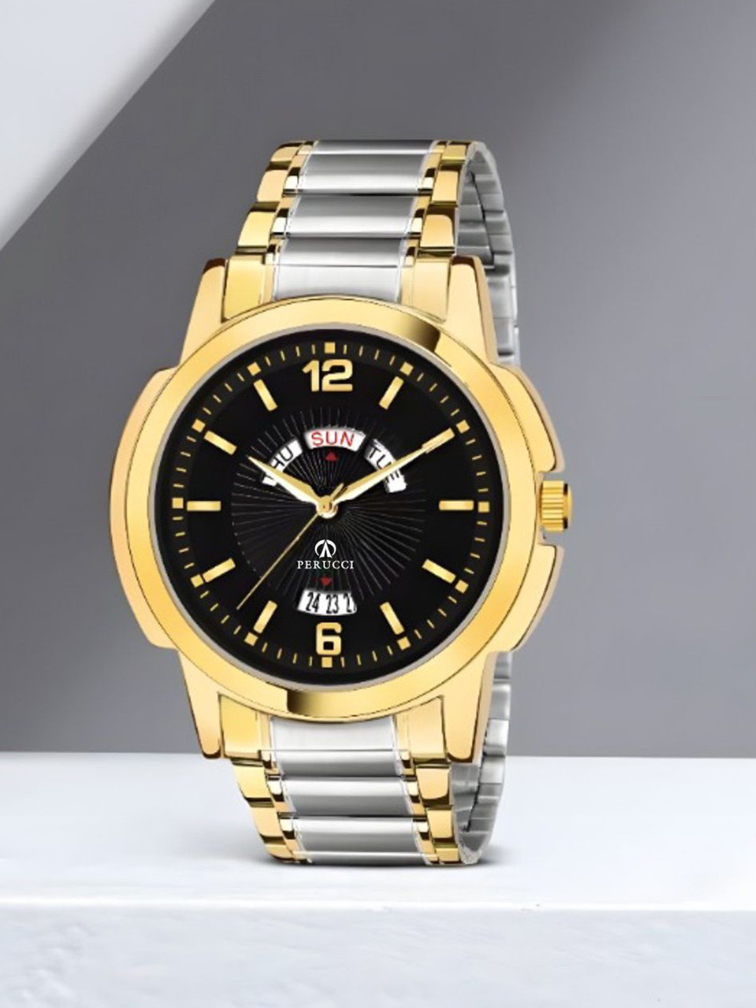 PERUCCI Men Dial & Bracelet Style Straps Analogue Watch P-440 Daul Tone Black Date