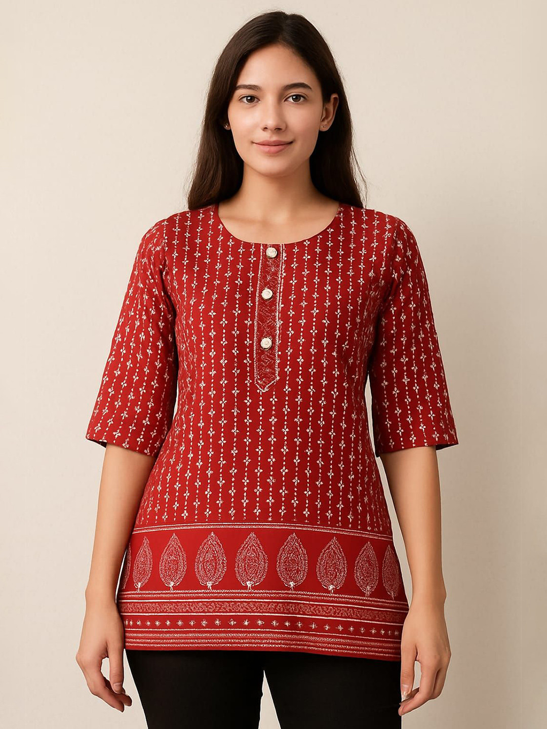 Jss Mart Ethnic Motifs Printed Round Neck Pure Cotton Kurti
