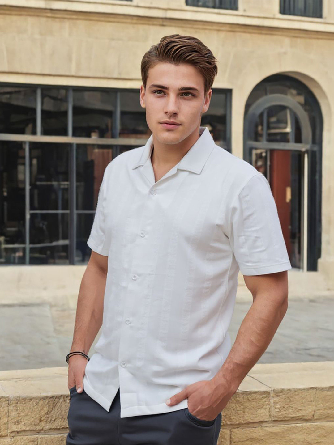 SZN Striped Button Down Short Sleeves Shirt