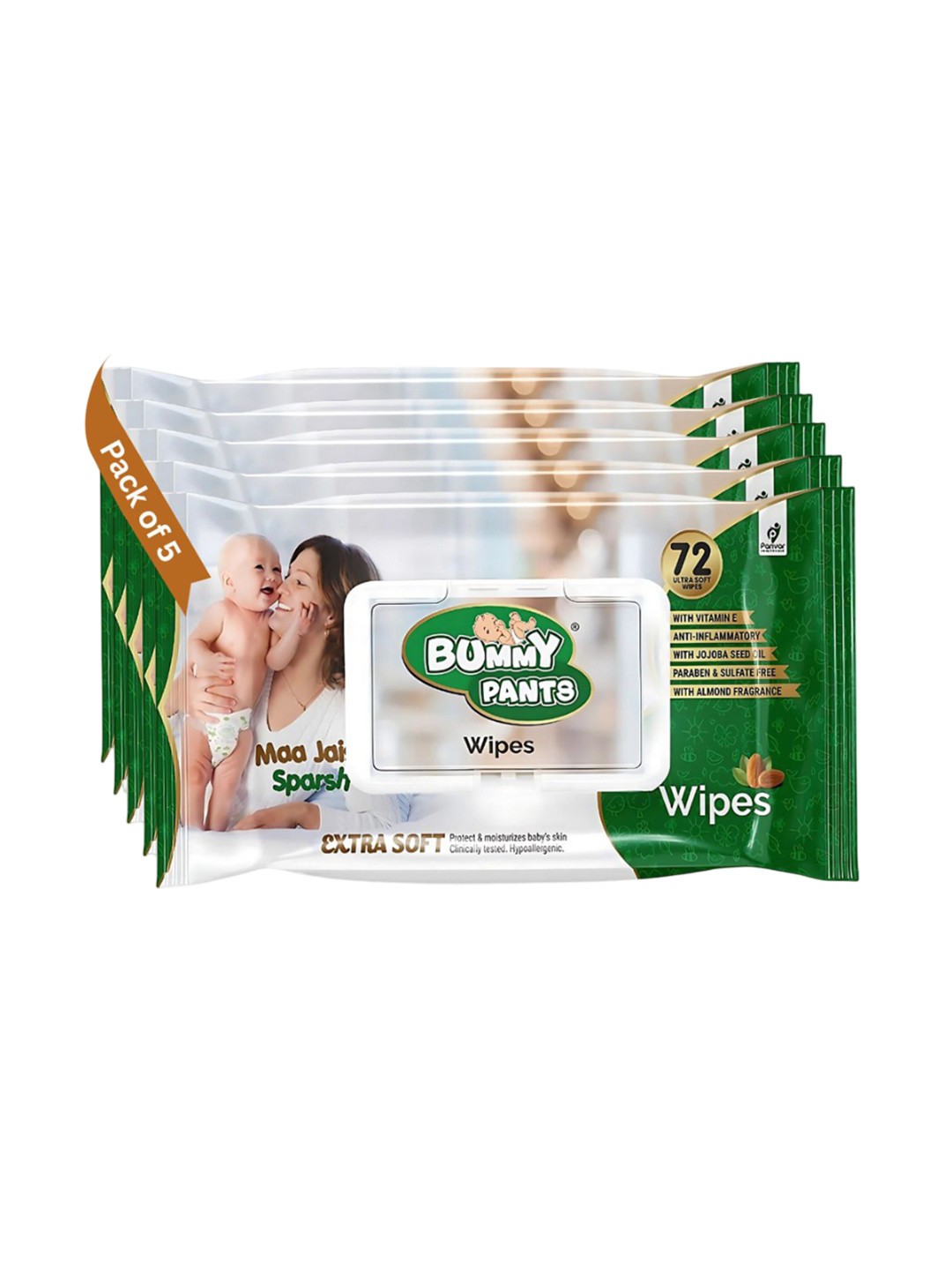 Bummy Pants Kids Set of 5 Moisturizing Baby Wipes - 72 Wipes Per Pack