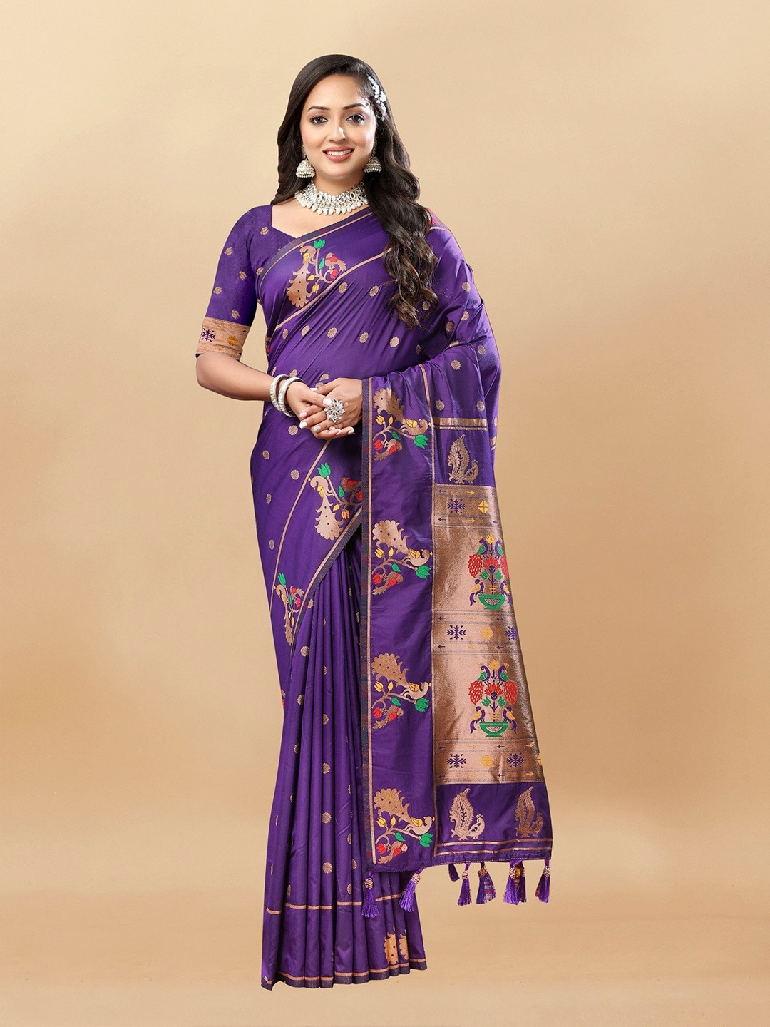 VISVASTA Woven Design Zari Pure Silk Paithani Saree