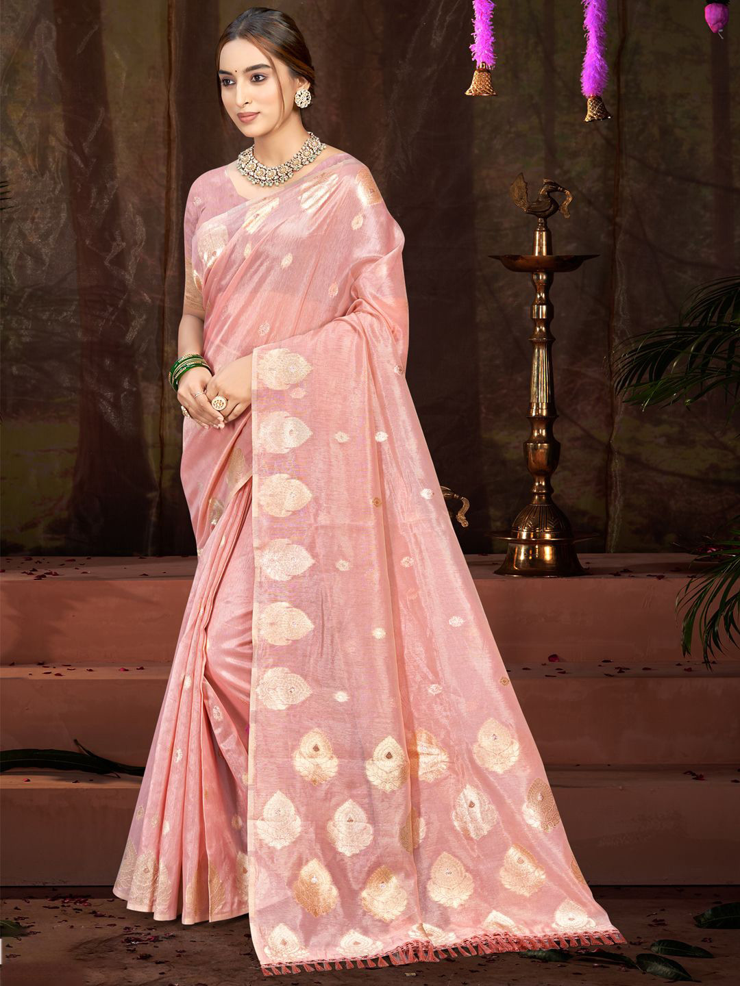 DEVATITHI Pink Munga Kota Woven Design Zari Saree