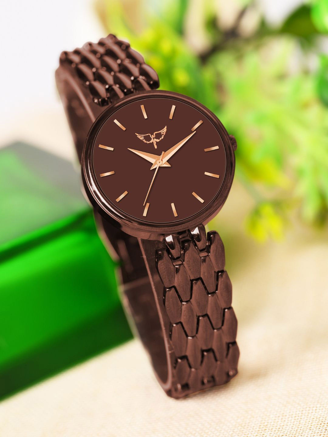 WHITE BIRD Women Brass Dial & Bracelet Style Straps Analogue Watch H-5080 Brown
