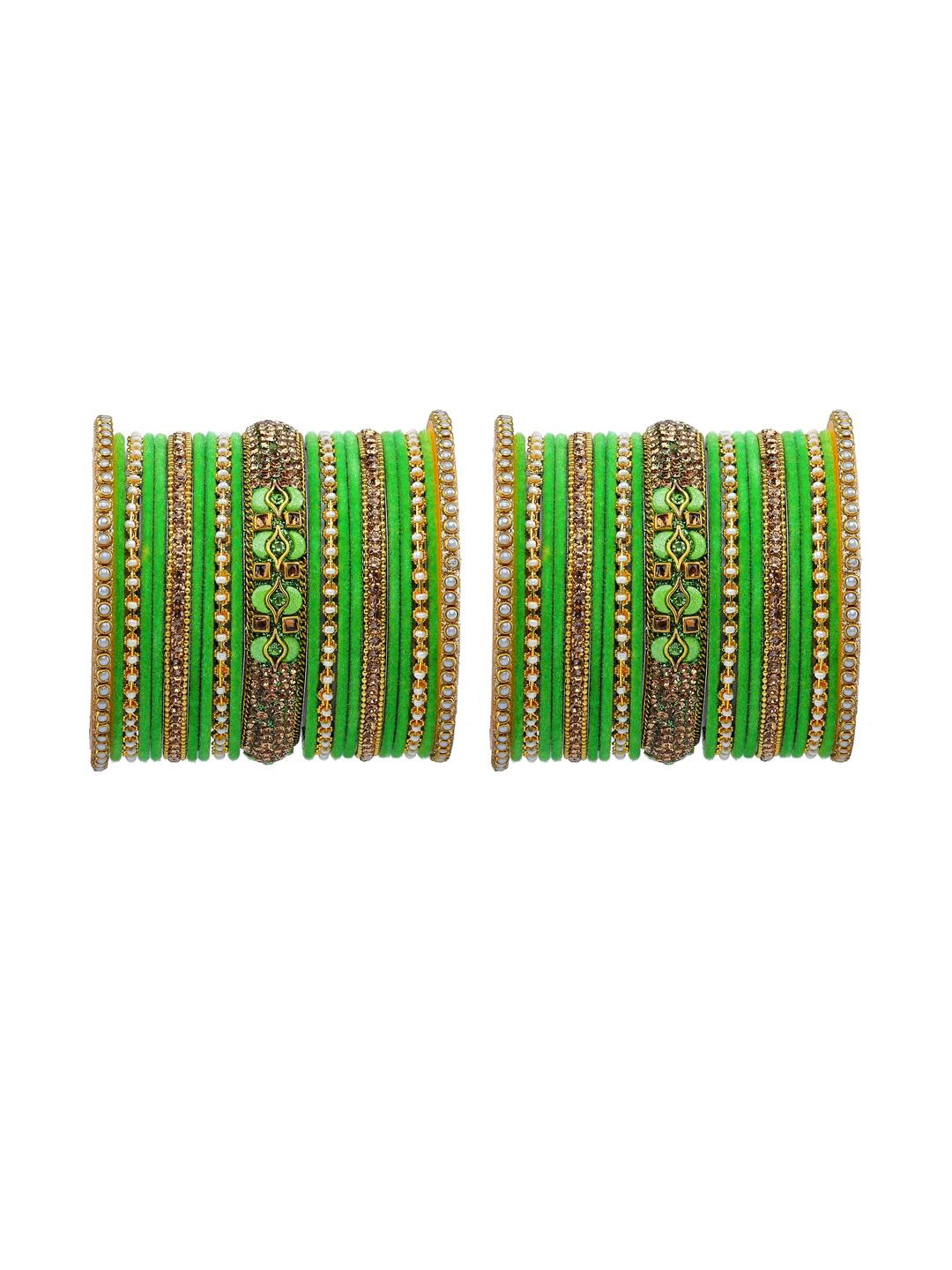 Amika   Sea Green Alloy Artificial Stones & Beads Bangles
