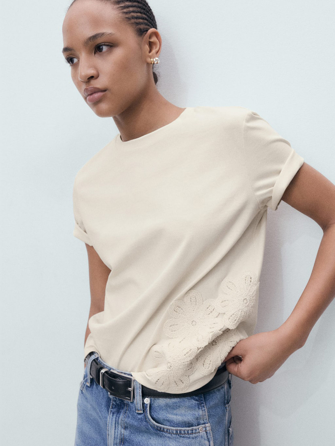 MANGO Floral Applique Detail Relaxed T-shirt