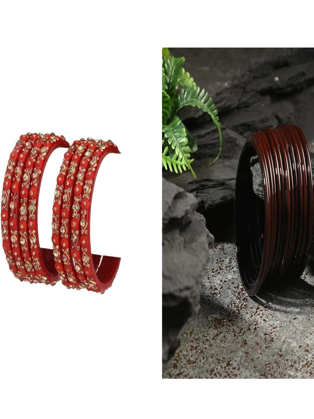 SOMIL Combo of 2 Red & Brown Colored Ethnic Handcrafted Traditional Bangles