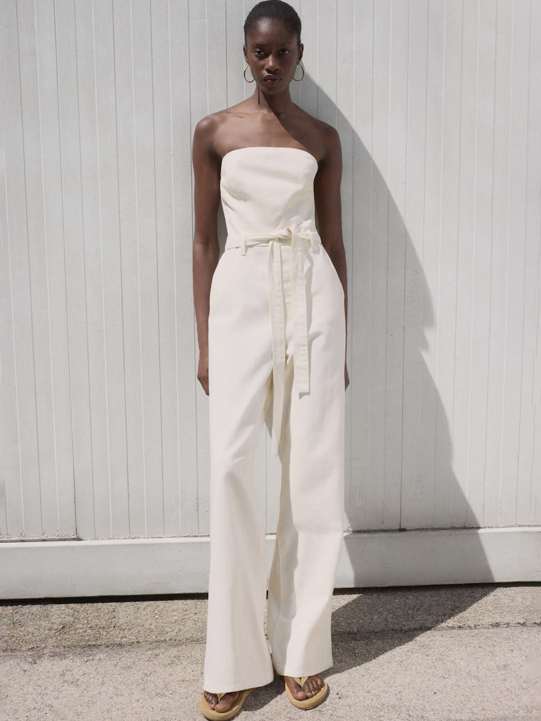 MANGO Strapless Denim Jumpsuit With Belt