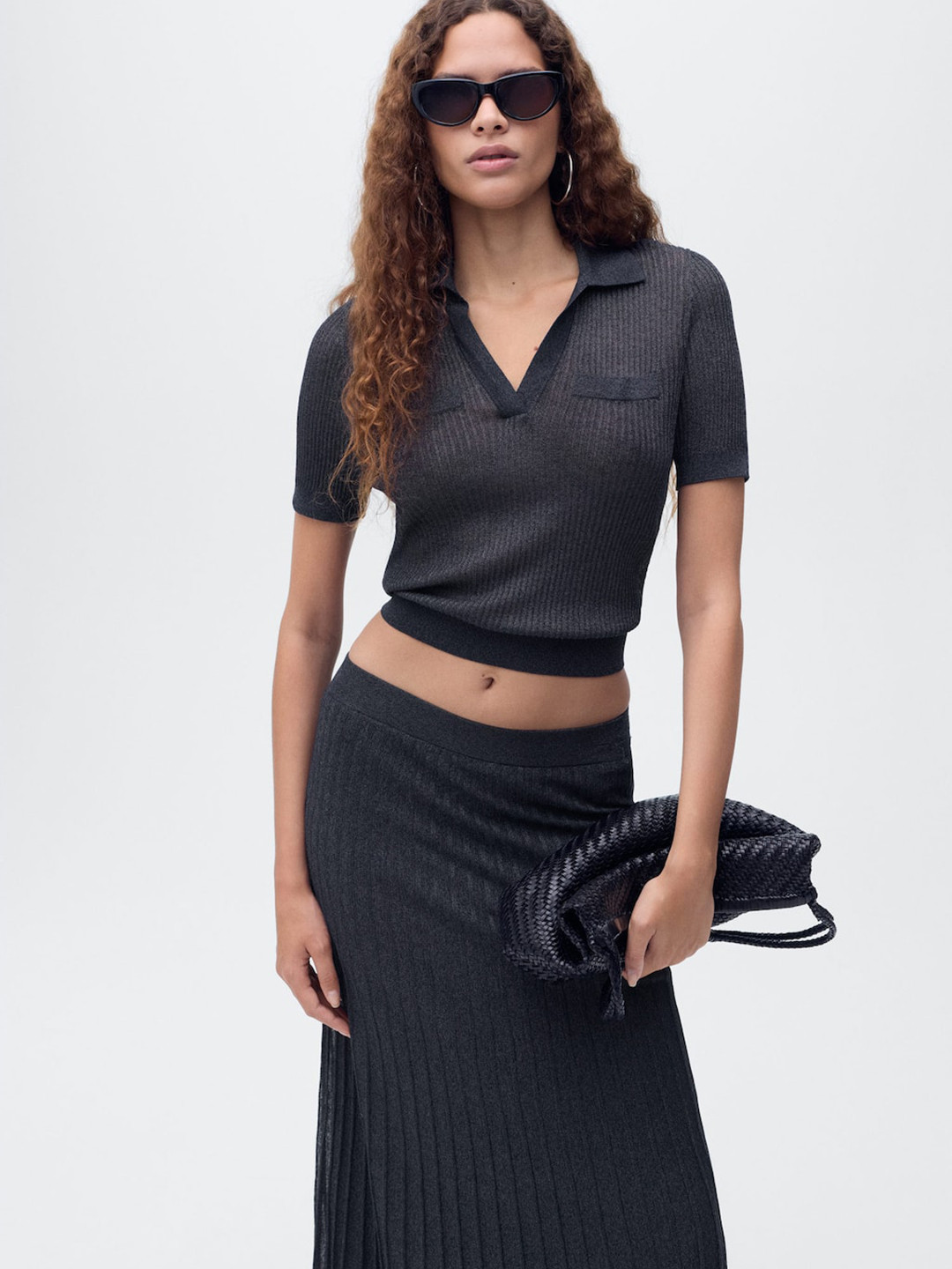 MANGO Lurex Knitted Crop Top