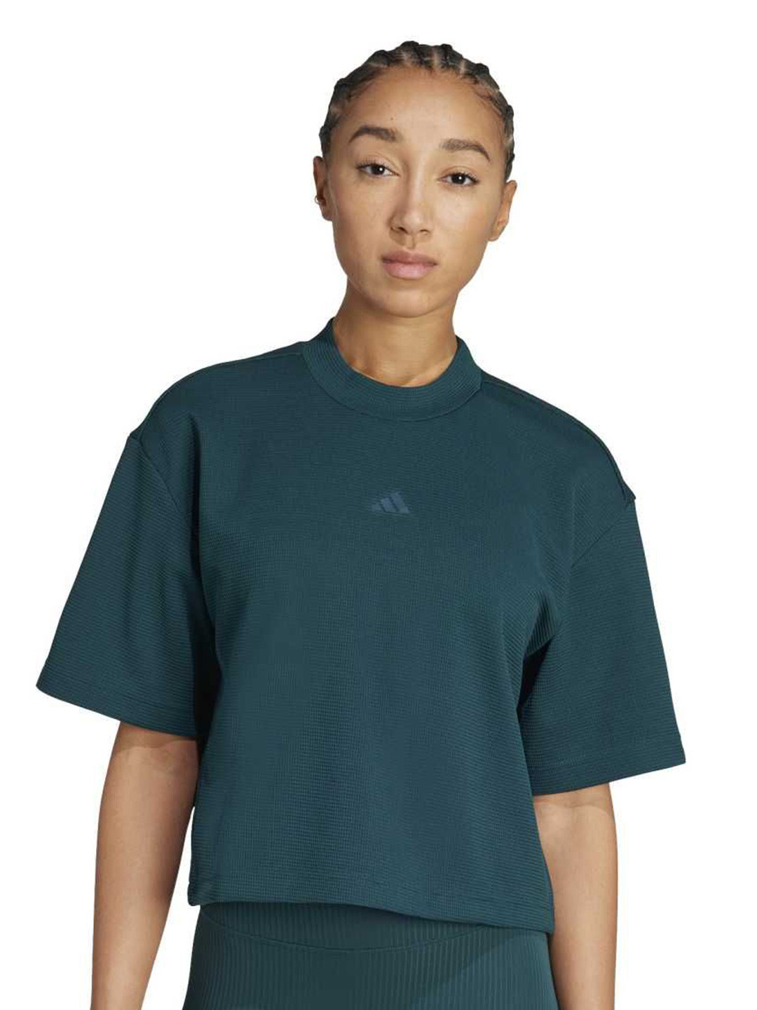 ADIDAS Women Self Design Short Sleeves Round Neck Crop T-shirt