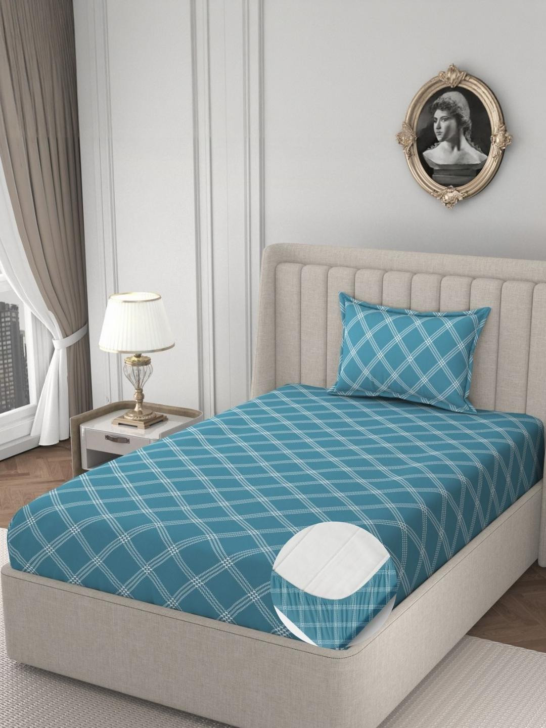 HIDECOR Super soft glace printed Single Bed Elastic Fitted bedsheet with 1 pillow cover