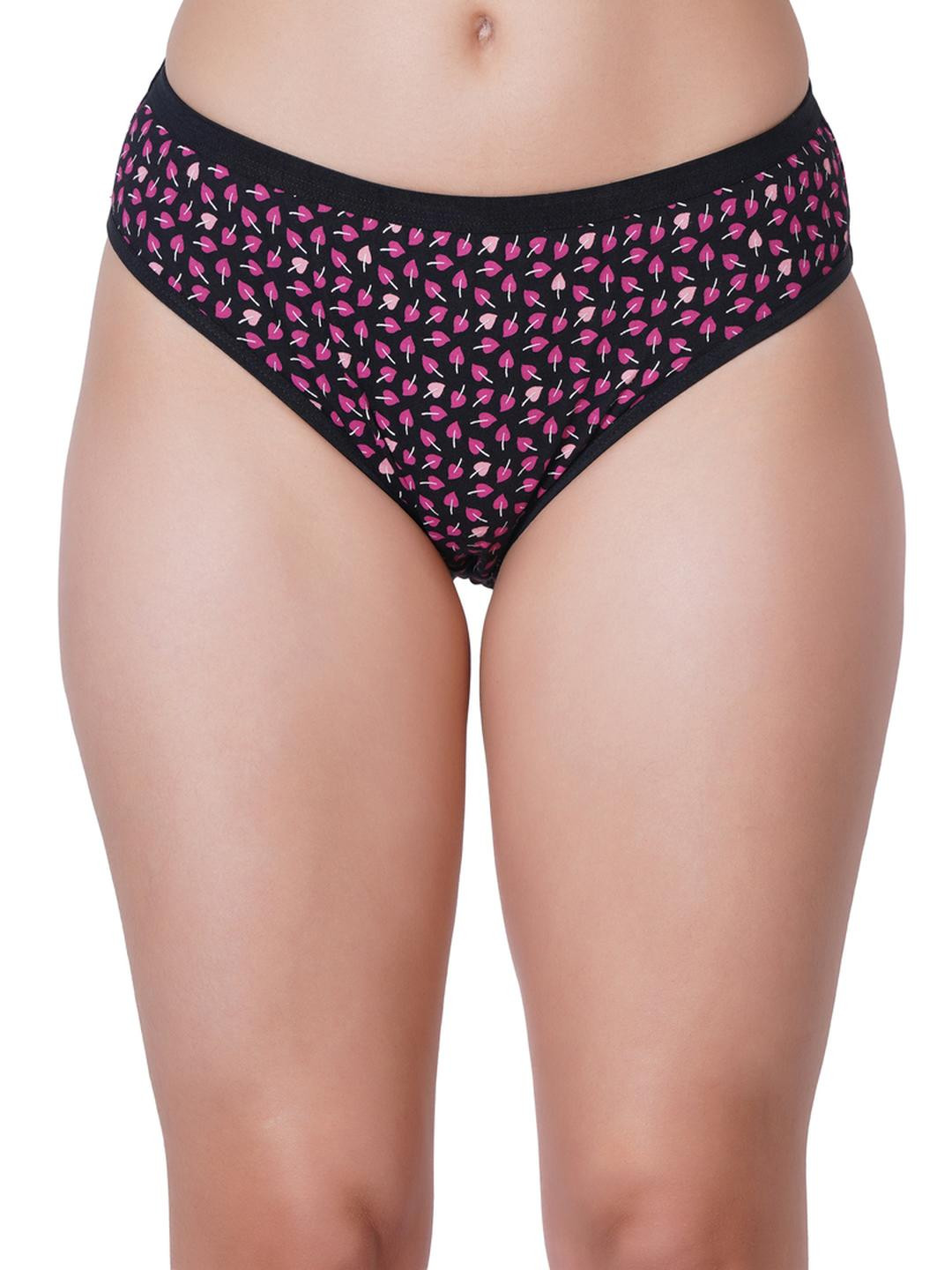 STYLE ACCORD Women Black & Pink Printed Cotton Hipster Mid-Rise Outer Elastic Brief