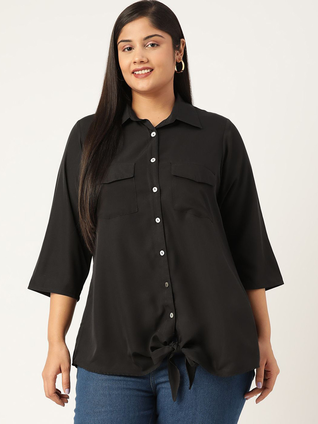theRebelinme Spread Collar Tie-Ups Casual Shirt