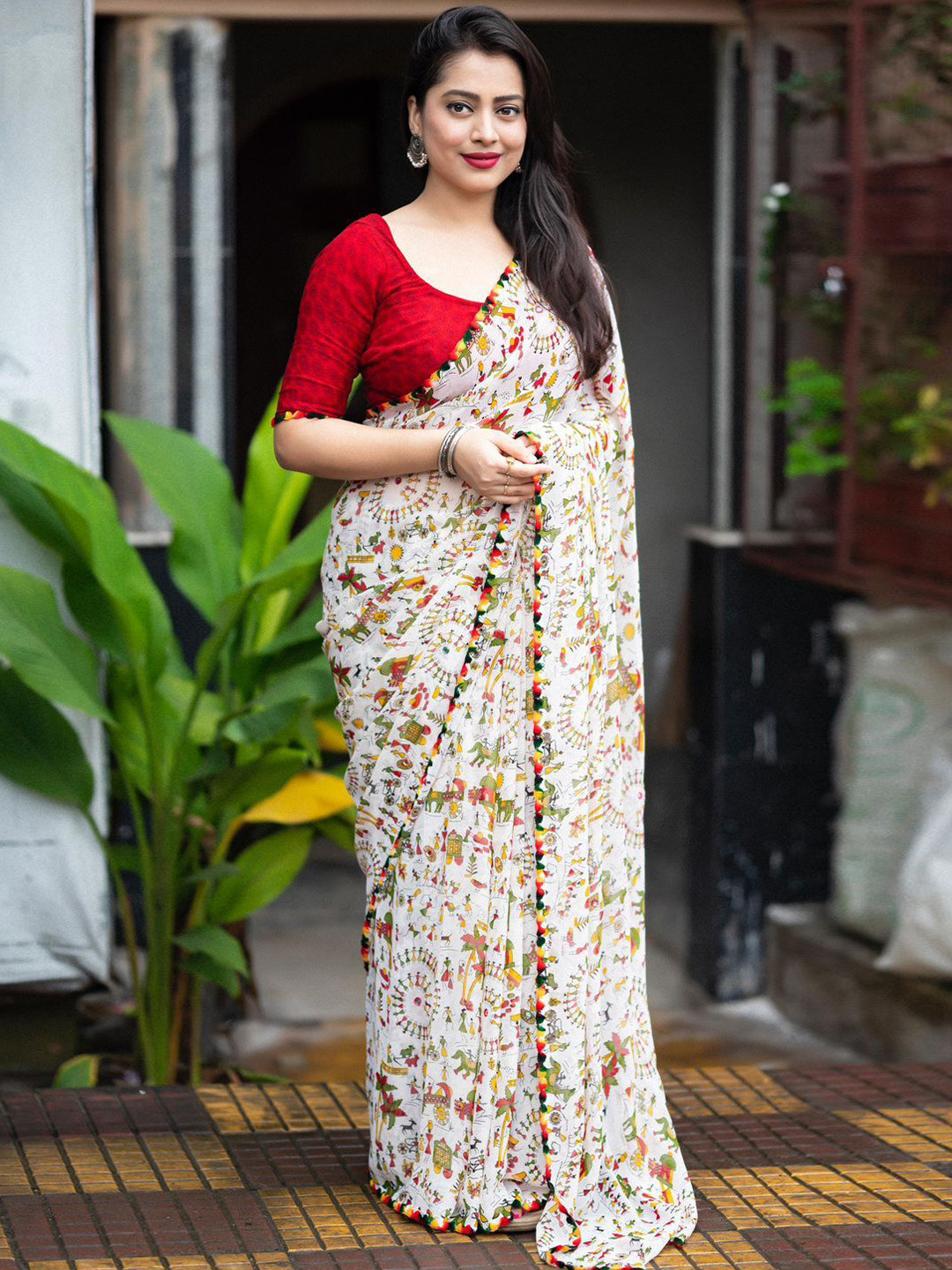 all about you Warli Printed Emboridered Saree