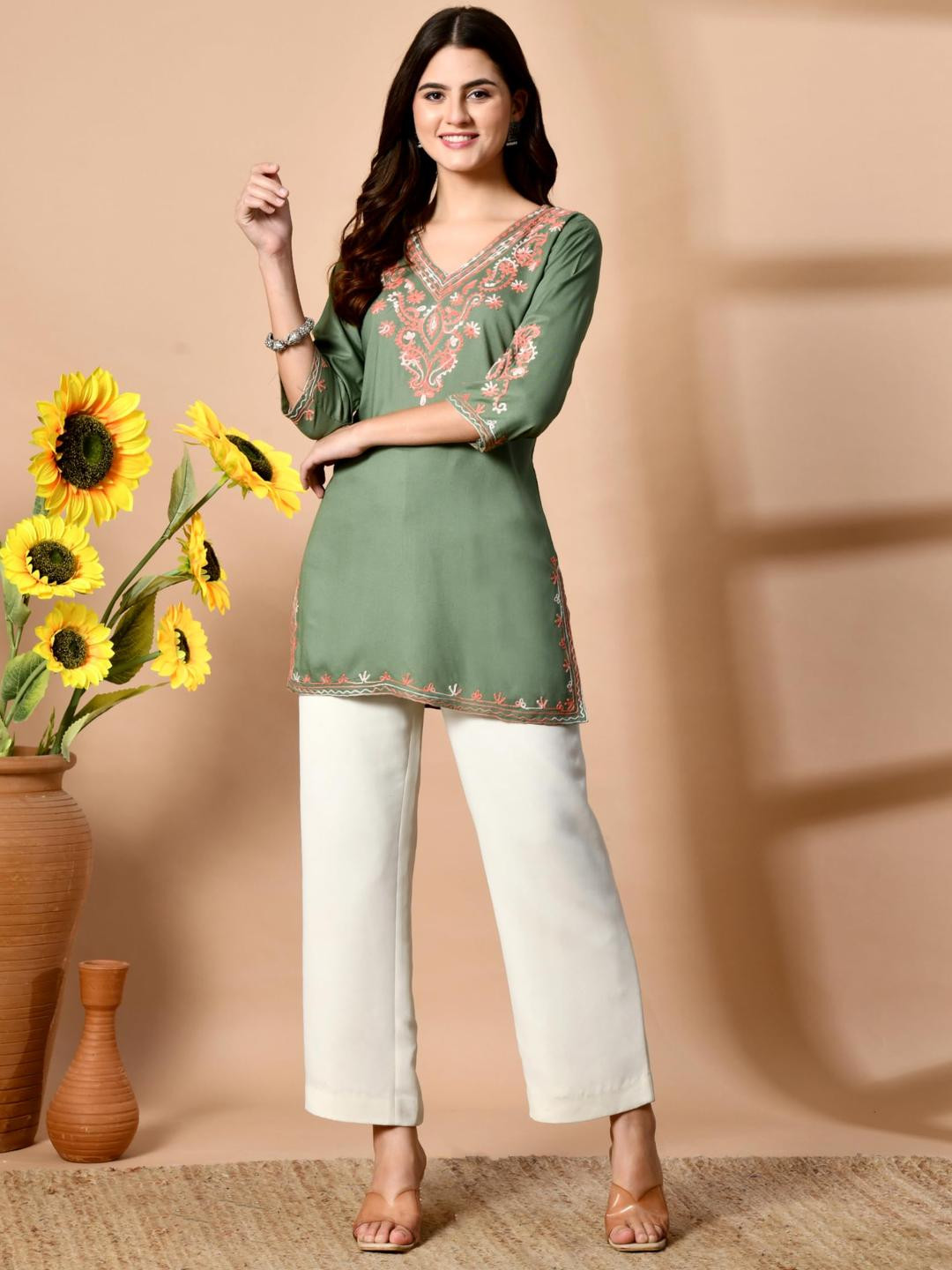 LIBOZA Women Mustard Cotton Kurtas