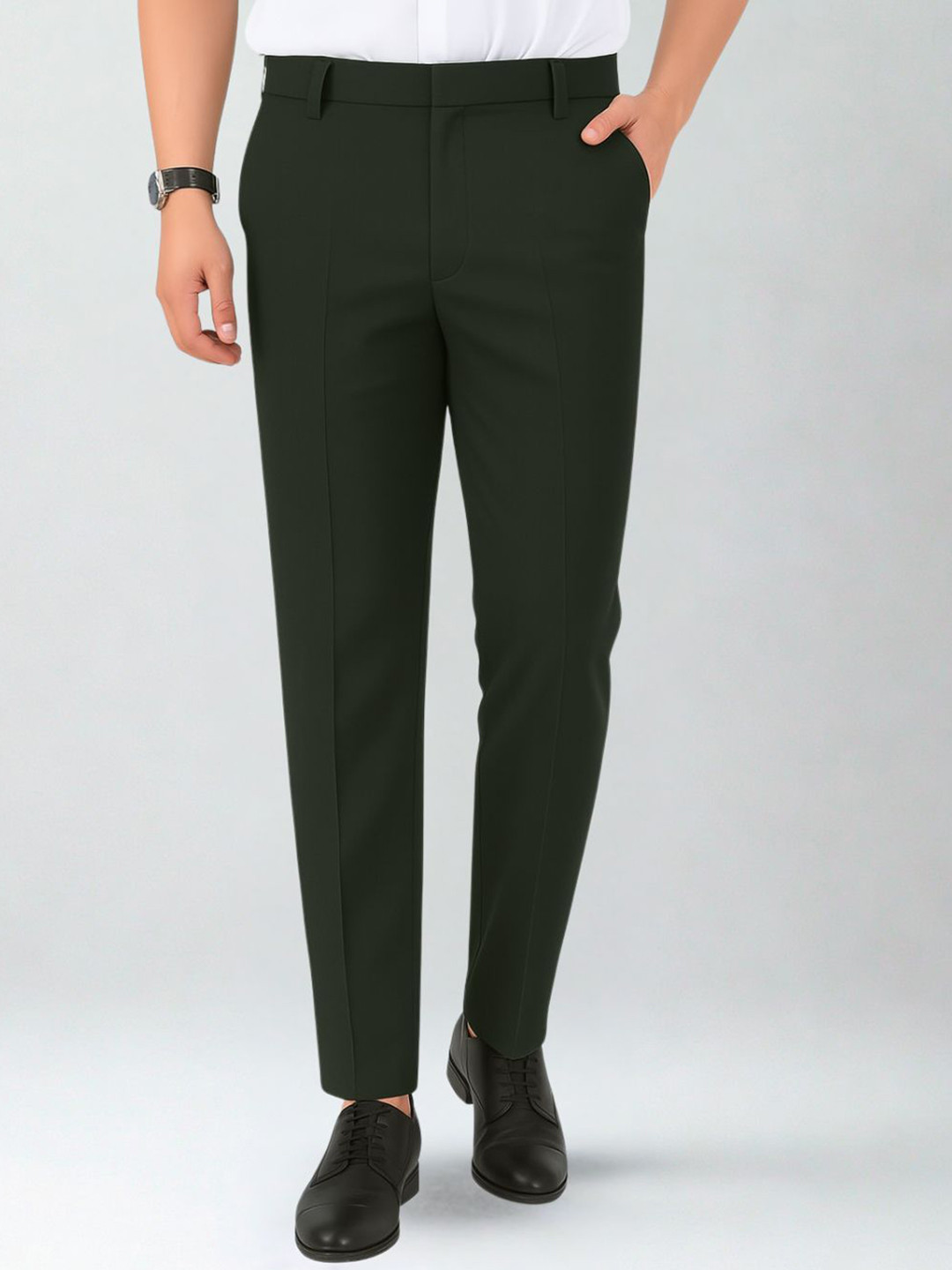 Zee Gold Men Relaxed Textured Mid-Rise Formal Trousers