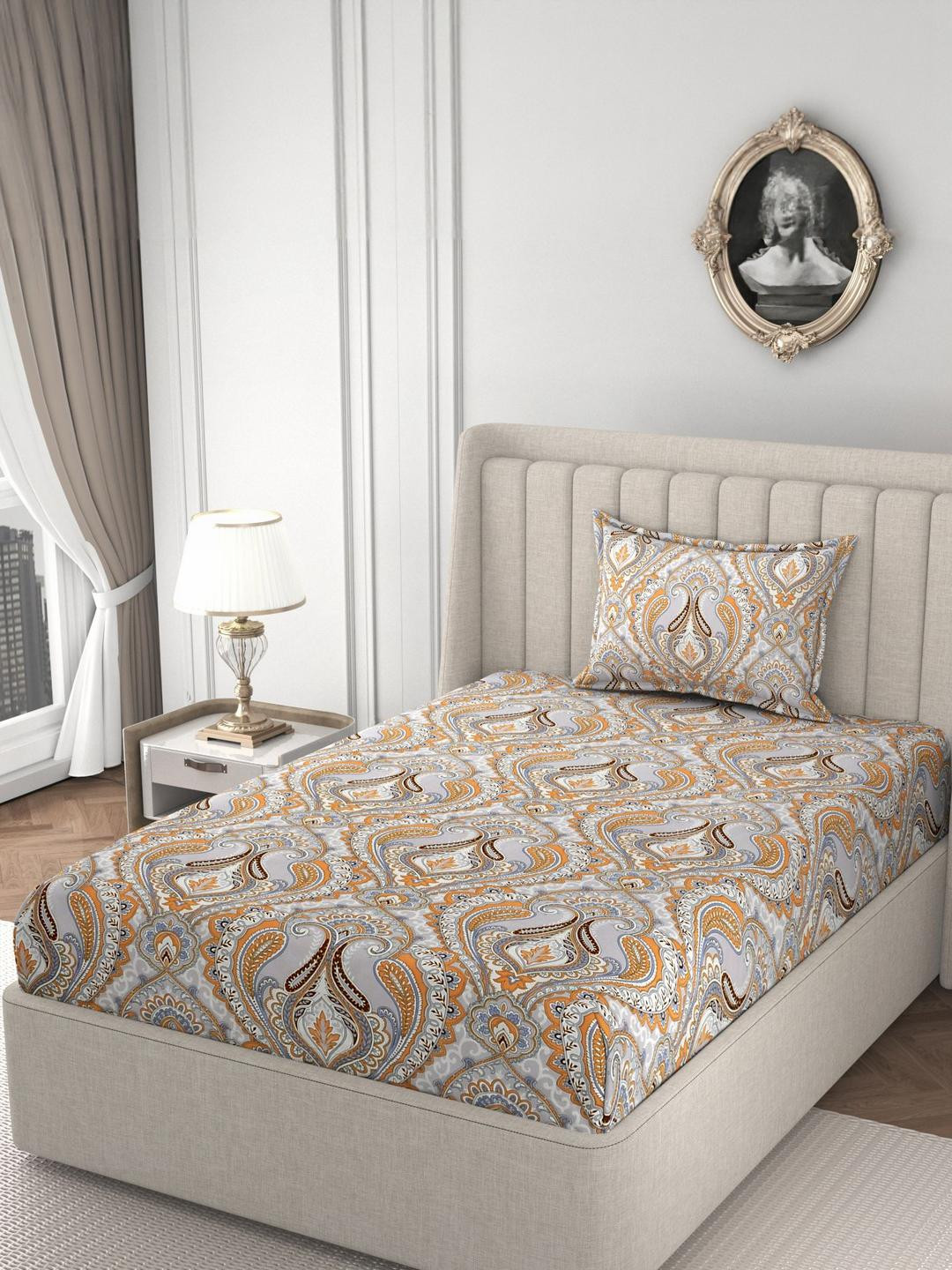 HIDECOR Cream 210 TC Single Bedsheet with 1 Pillow Covers