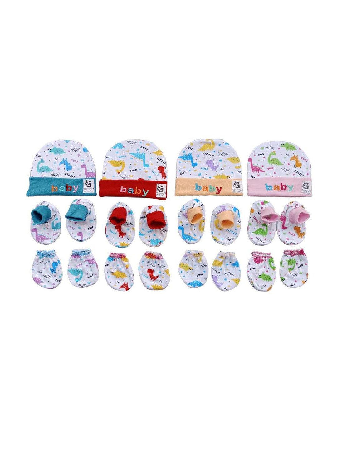 GARCY Baby Unisex Multi-Color Caps, Gloves & Socks Combo Set of 4