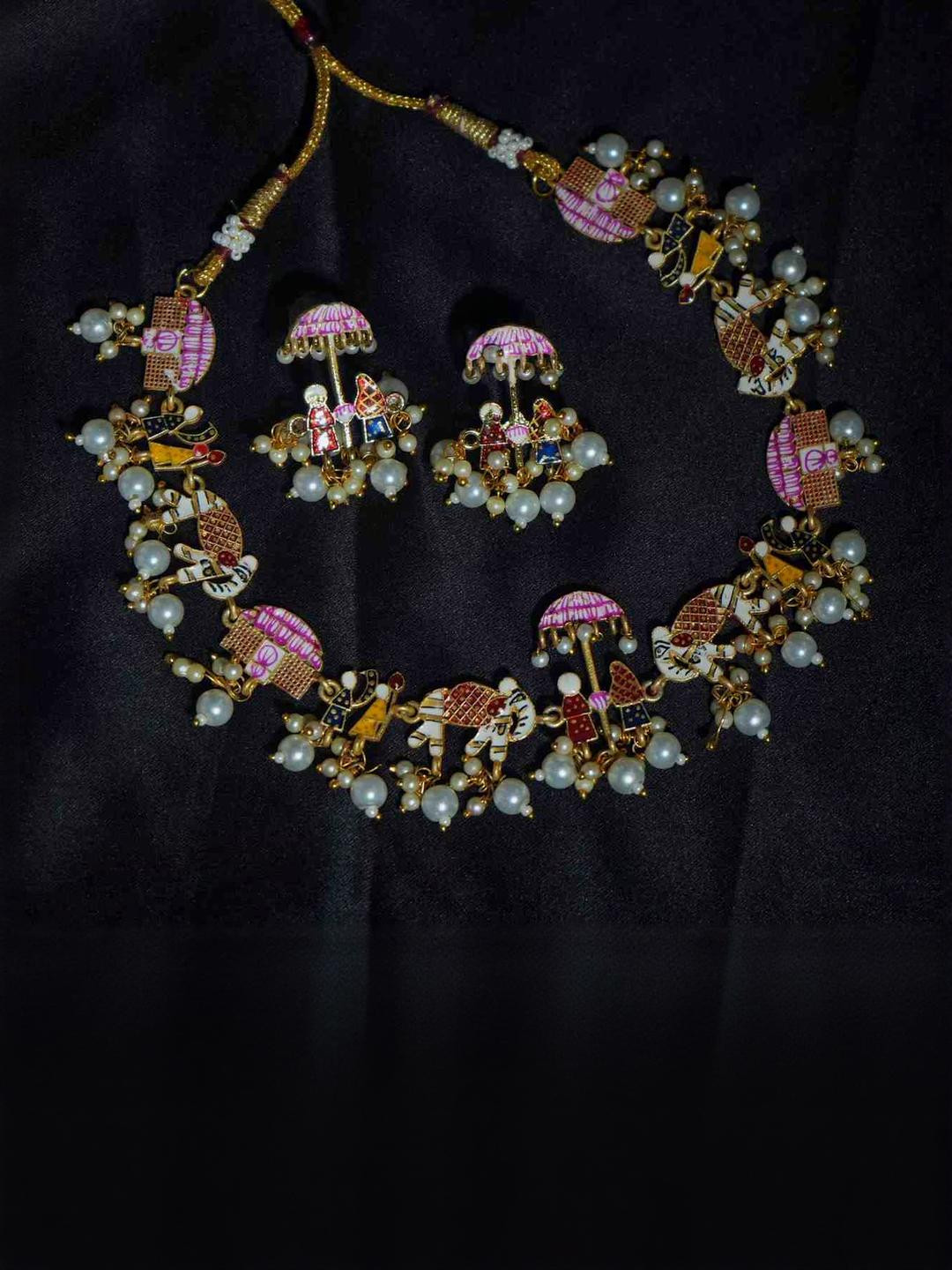 ANSHI ART brass Hand Painted Pearls necklace set