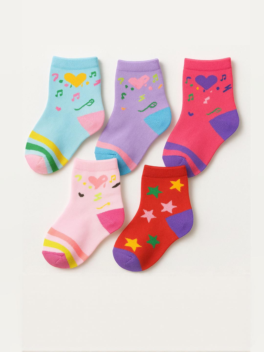 CORTICA Pack of 5 kids multi colour Cotton Lycra socks