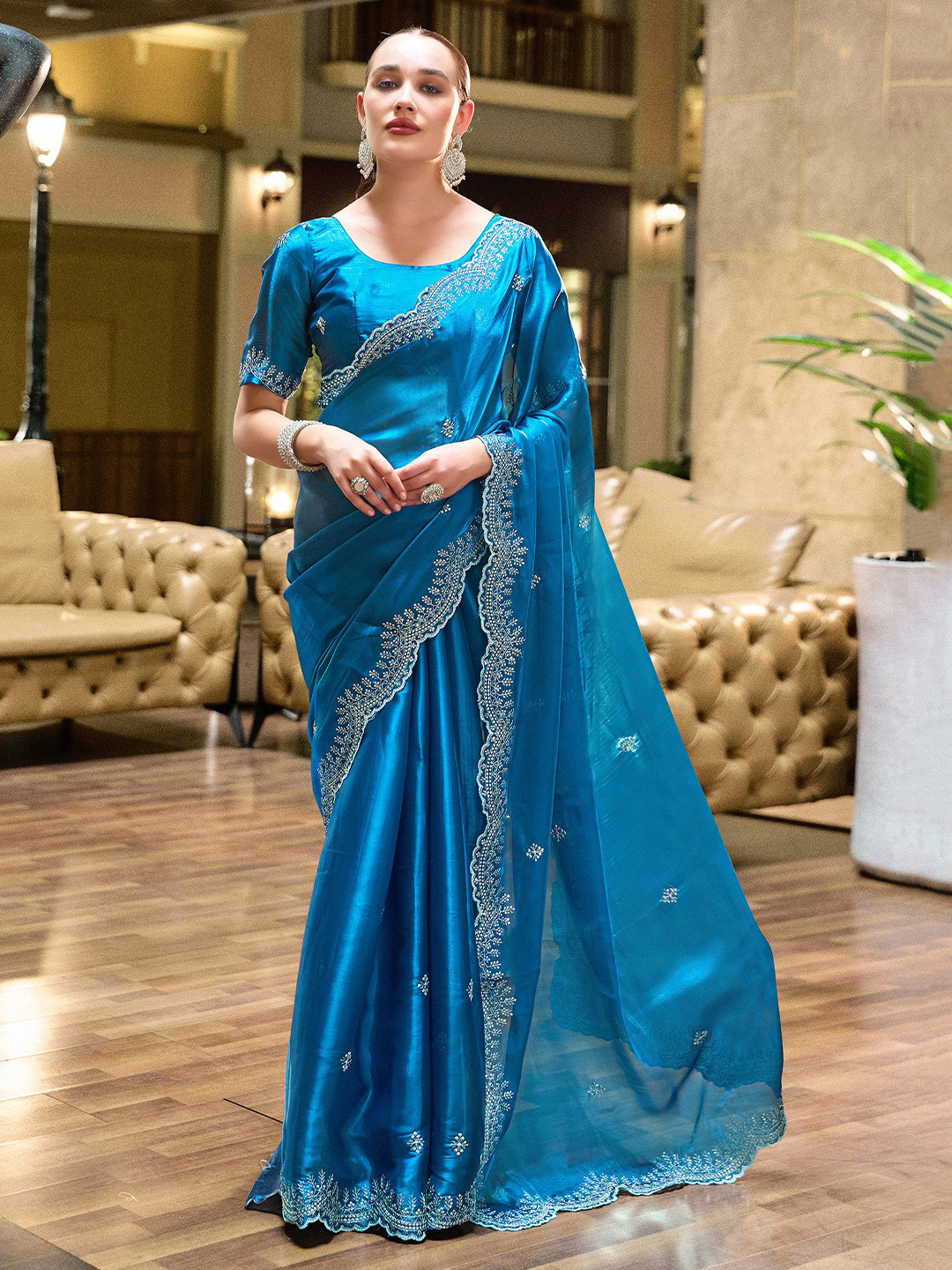 elora Embroidered Shimmer Chiffon Saree
